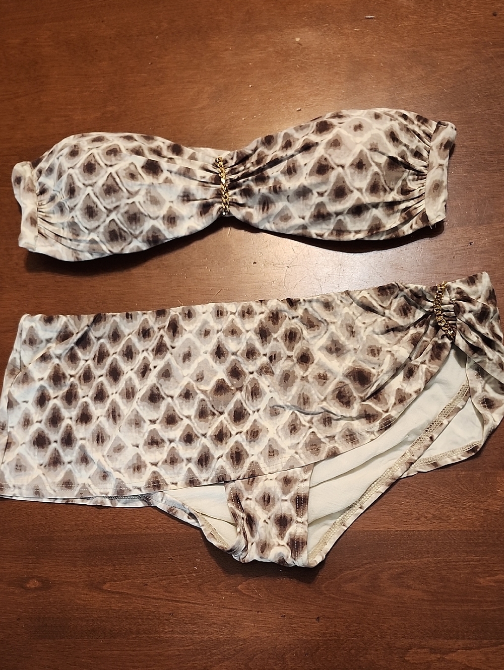 Vince Camuto Bandeau Two-Piece Swim Set in Taupe Snake Print